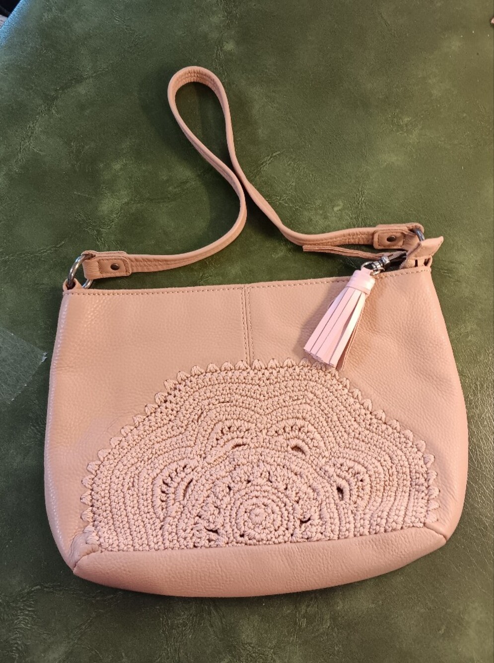 The Sak Leather Crochet Accent Shoulder Bag